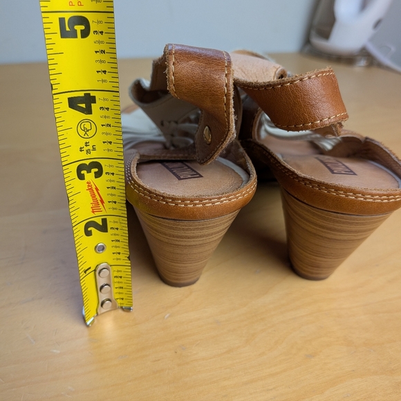 PIKOLINOS Women Heel Sandals Leather White Tan Size 40 = 9 US Velcro Closure - Picture 7 of 13